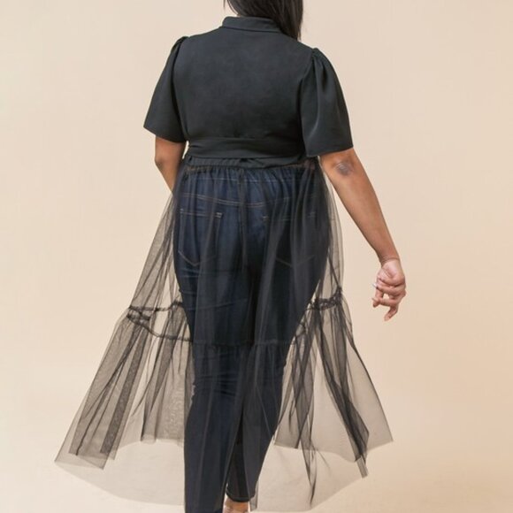 Uplifting Collared Mesh Belted Top (Plus Size) - Picture 2 of 4